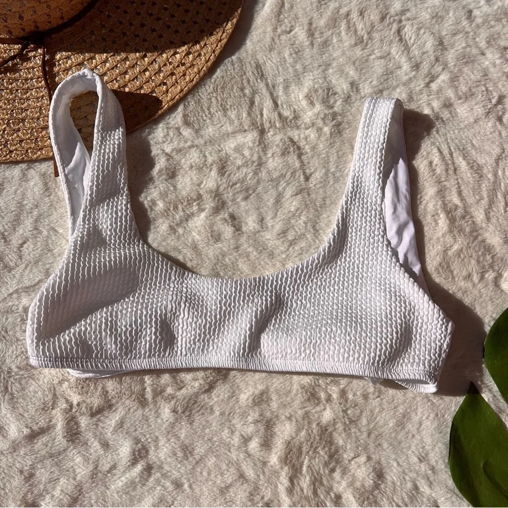 Monday Swimwear Cabo San Lucas White Ribbed Textured Bikini Top Tie Back Size S